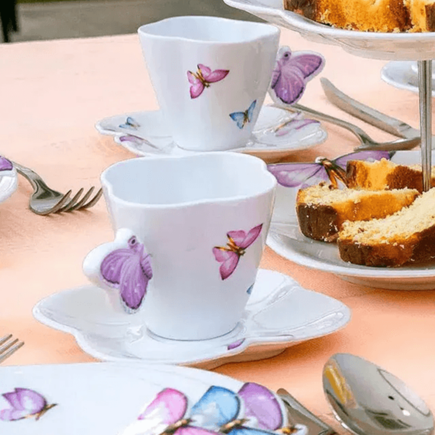 Xícara de Chá c/ Pires - Borboletas